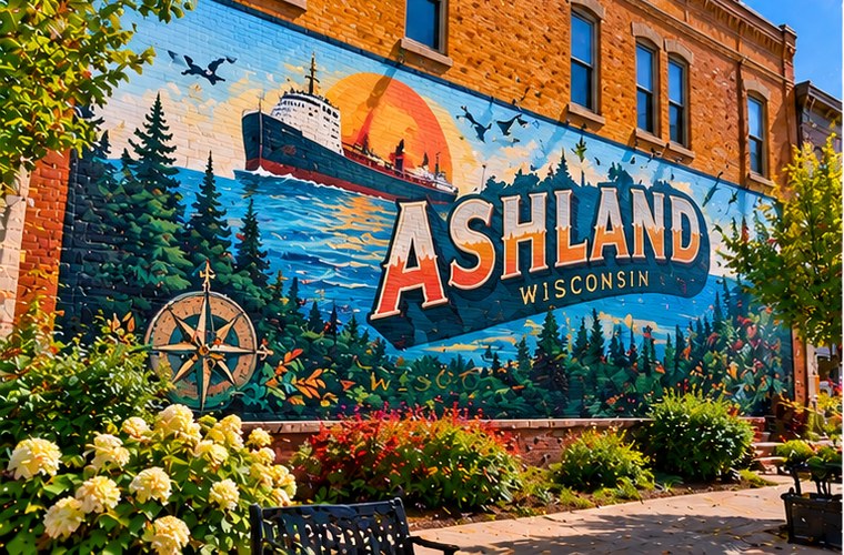 Historic mural inspired streetscape in Ashland Wisconsin
