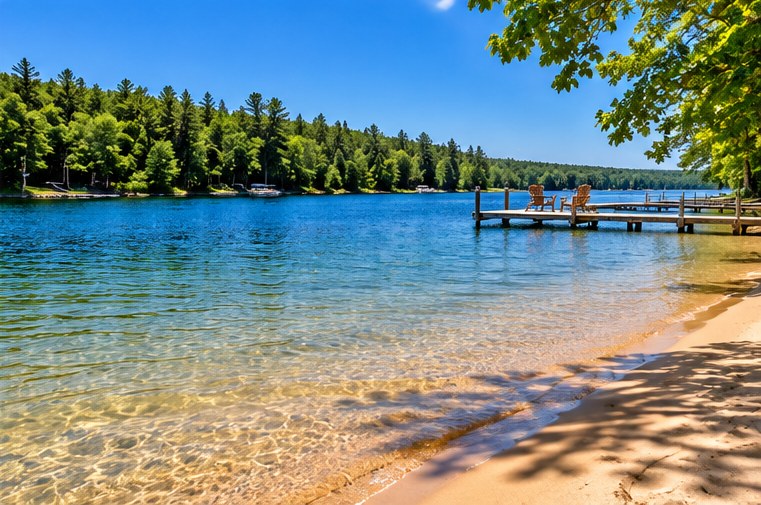 Family-friendly beach beside a Wisconsin inland lake