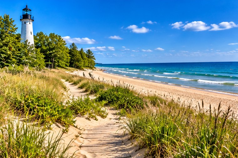 Sandy Lake Michigan beach in Wisconsin