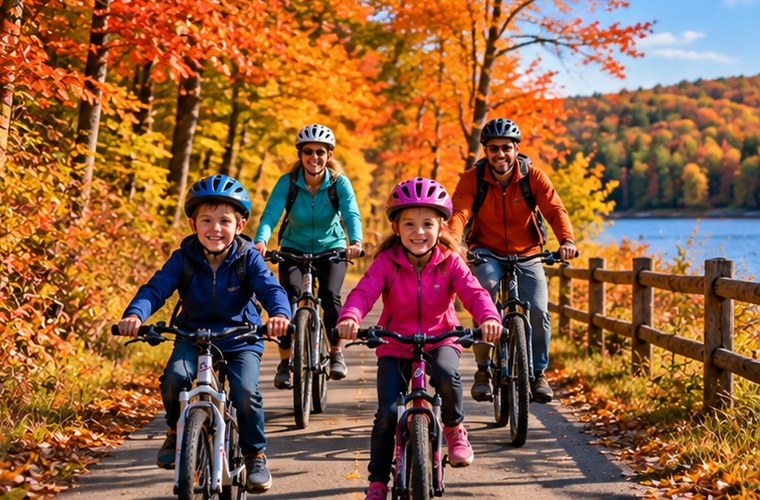 Family biking together in Wisconsin
