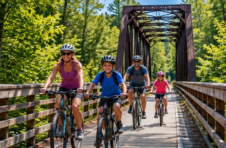Cyclists riding a Wisconsin rail trail