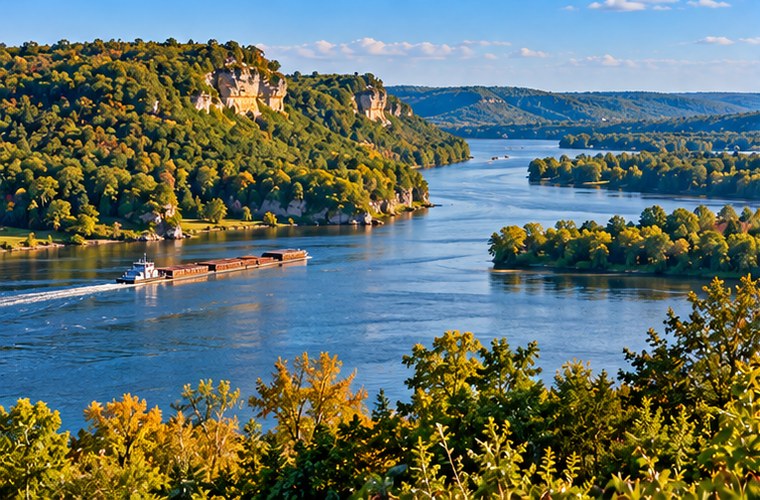 Wooded bluffs overlooking Wisconsin Driftless country