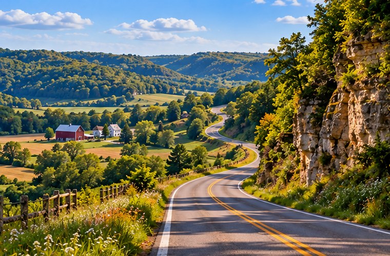 Scenic road through Wisconsin's Driftless Area