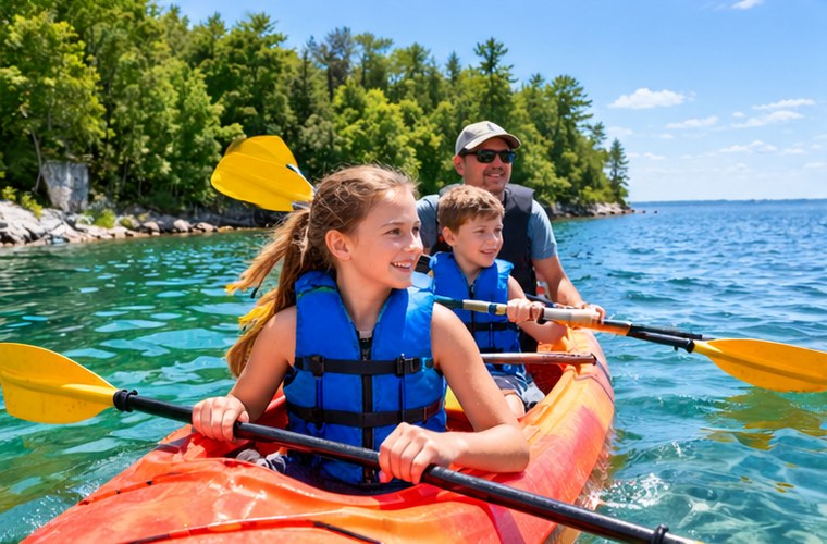 Family spending a summer day beside a Wisconsin lake