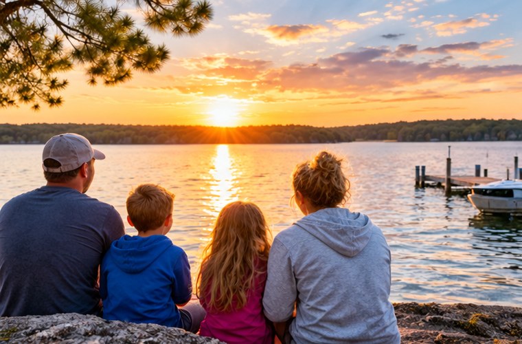 Family enjoying a Wisconsin lake vacation