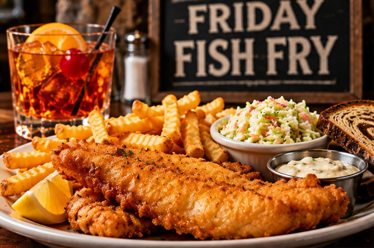 Traditional Wisconsin Friday fish fry dinner