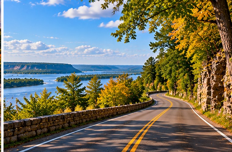Scenic Wisconsin road beside the Mississippi River