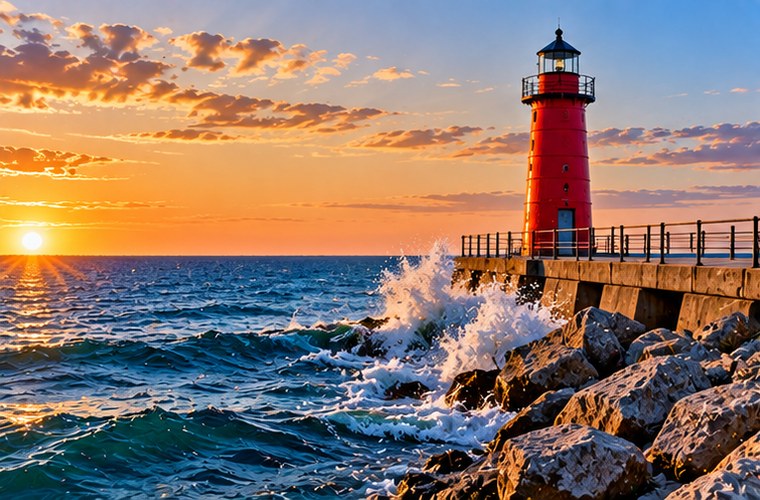 Lighthouse along Wisconsin's Lake Michigan shoreline