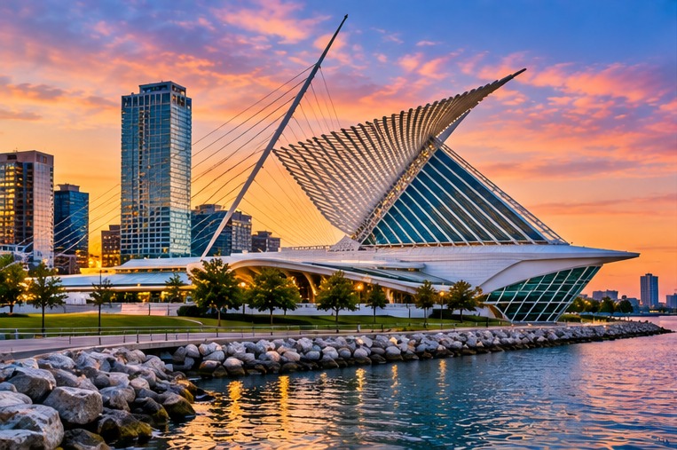 Milwaukee lakefront architecture and art museum area