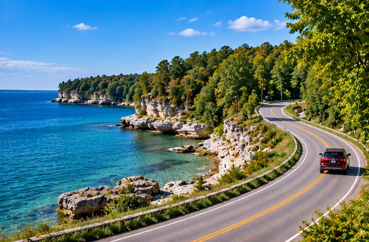 Scenic road through Door County Wisconsin
