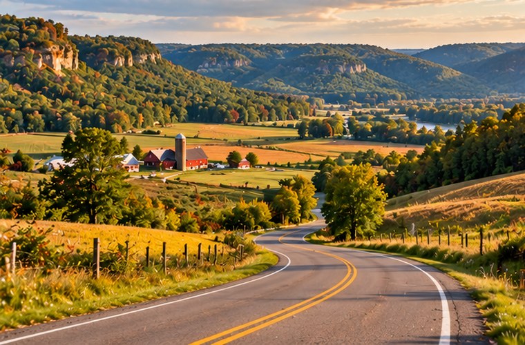 Scenic road through Wisconsin Driftless Area