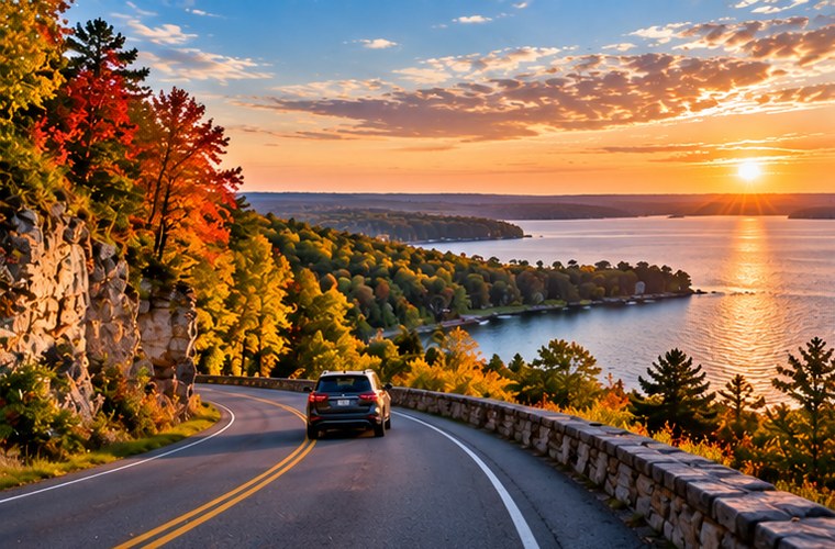 Scenic road winding through Wisconsin countryside