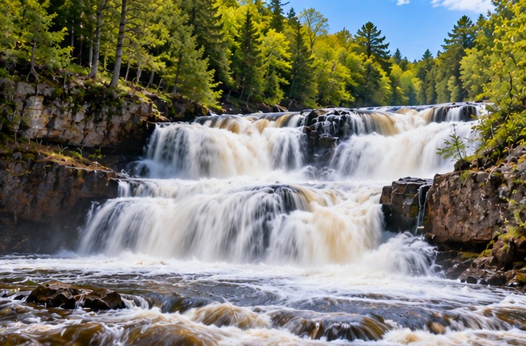 Wisconsin waterfall flowing strongly in spring