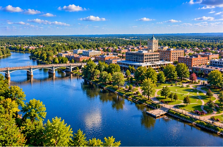Stevens Point Wisconsin river and green landscape